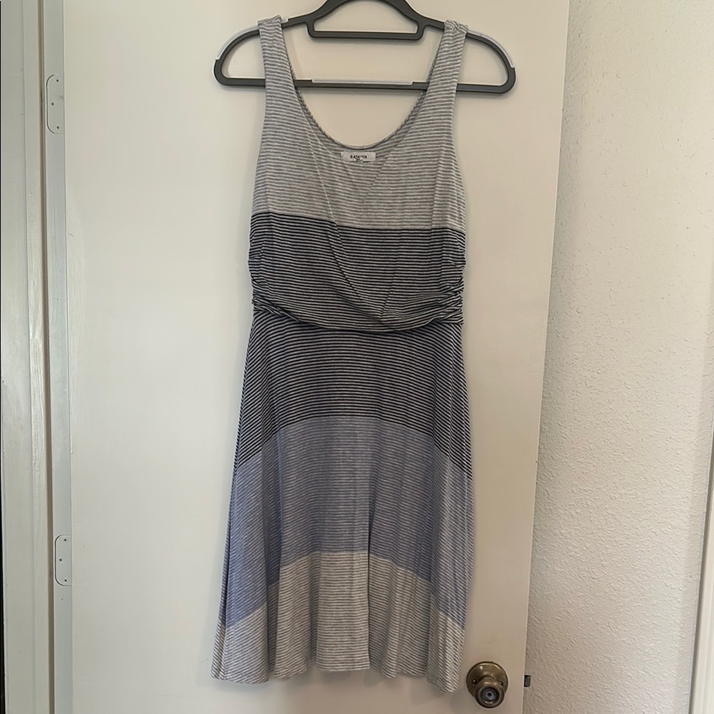 Striped Sleeveless Casual Summer Dress - Gray & Navy